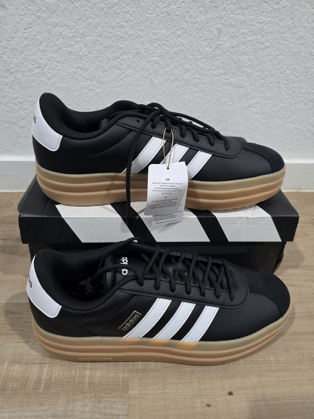 Adidas Women’s VL Court Bold Black White Gum-Soled Sneakers